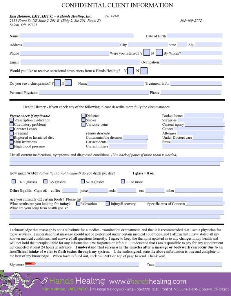 Client Intake Form - 8 Hands Healing