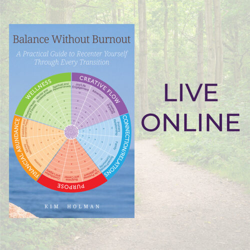 Image of the Balance Without Burnout Book with the Text Live Online